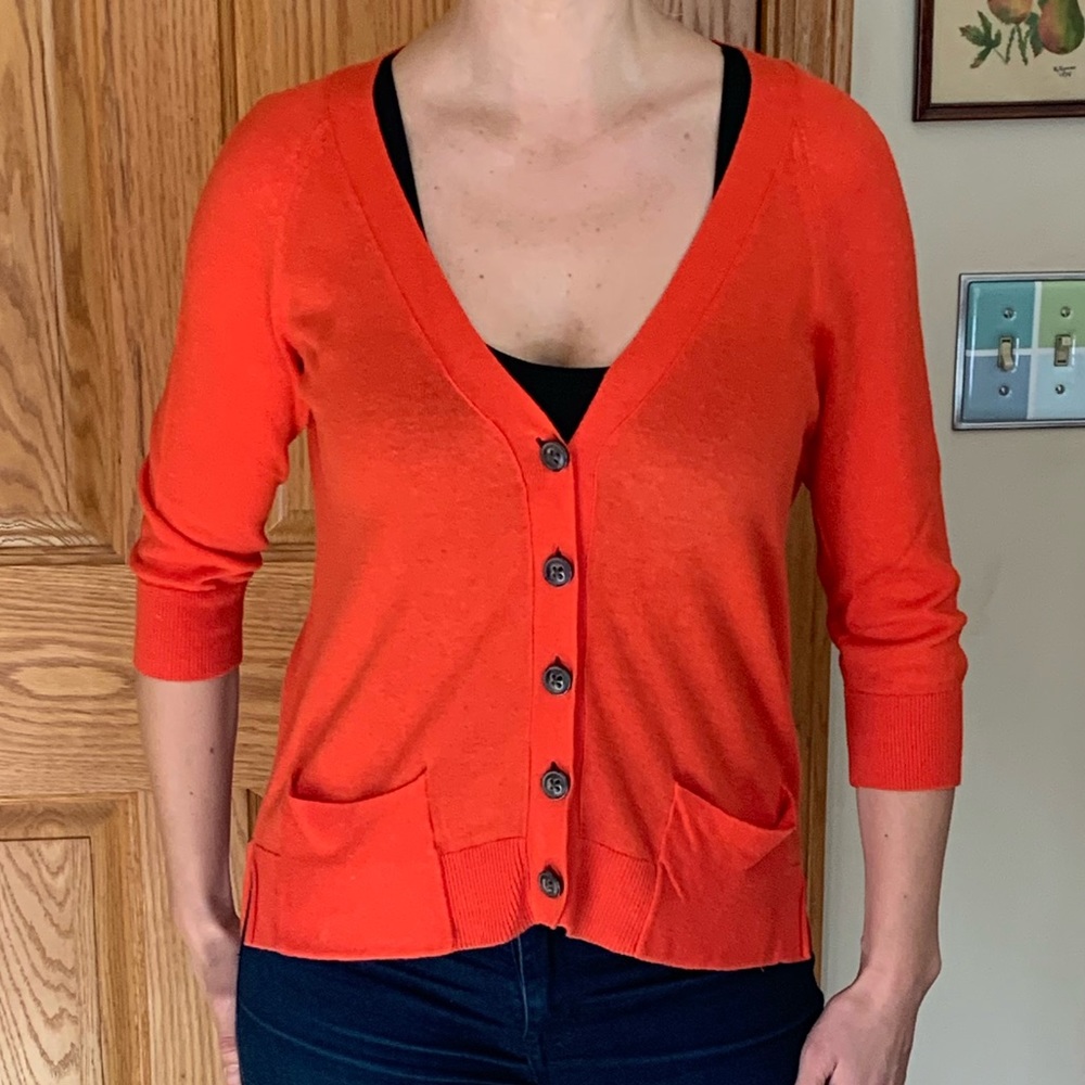 Like-new Sparkle & Fade poppy colored cardigan, Sm